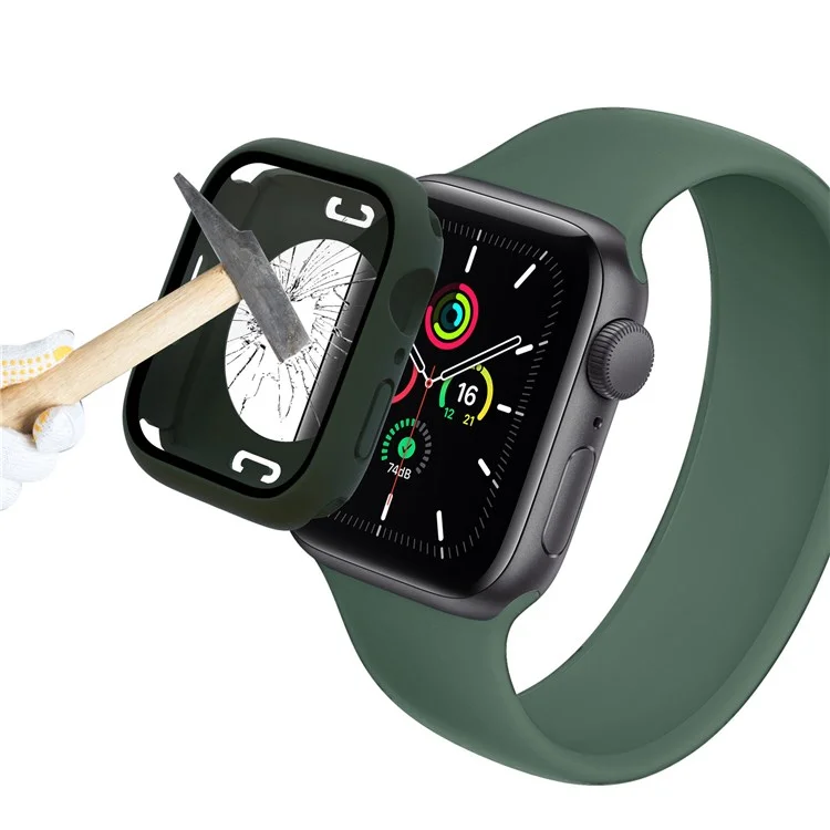 For Apple Watch Series 9 / 8 / 7 45mm Anti-scratch Tempered Glass Screen Protector Waterproof PC Watch Case with Back Cover - Blackish Green