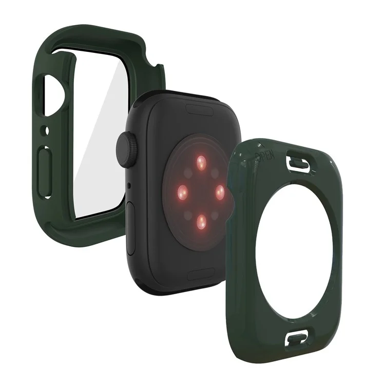 For Apple Watch Series 9 / 8 / 7 45mm Anti-scratch Tempered Glass Screen Protector Waterproof PC Watch Case with Back Cover - Blackish Green