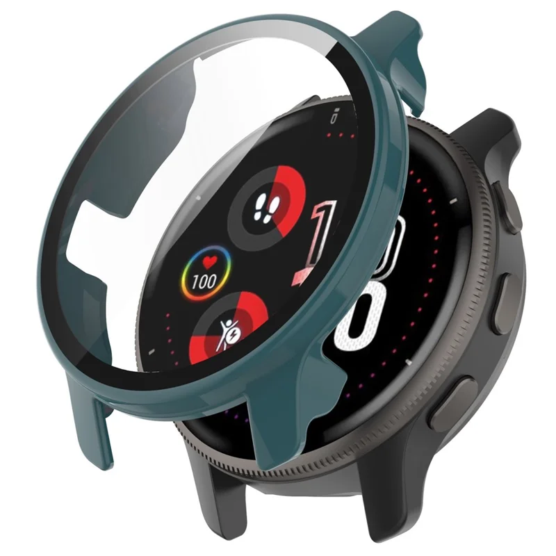 For Garmin Venu 2 Plus Watch Case with Tempered Glass Screen Protector Overall Protective Hard PC Case - Dark Green