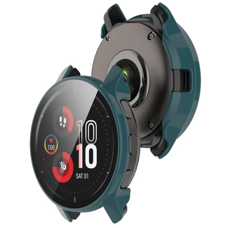 For Garmin Venu 2 Plus Watch Case with Tempered Glass Screen Protector Overall Protective Hard PC Case - Dark Green