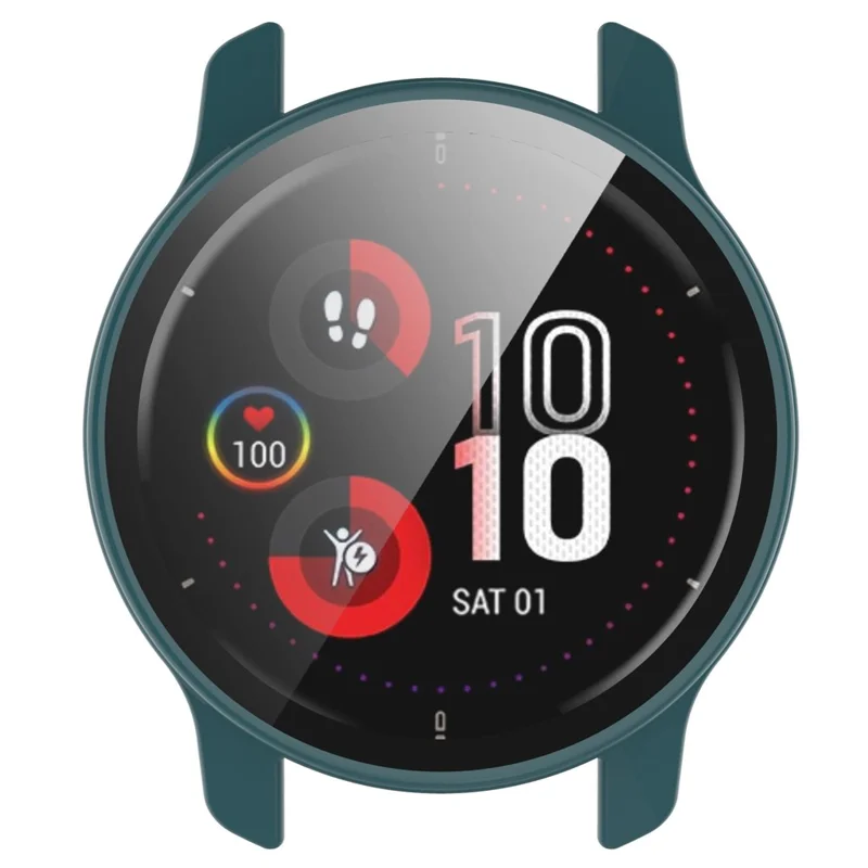 For Garmin Venu 2 Plus Watch Case with Tempered Glass Screen Protector Overall Protective Hard PC Case - Dark Green