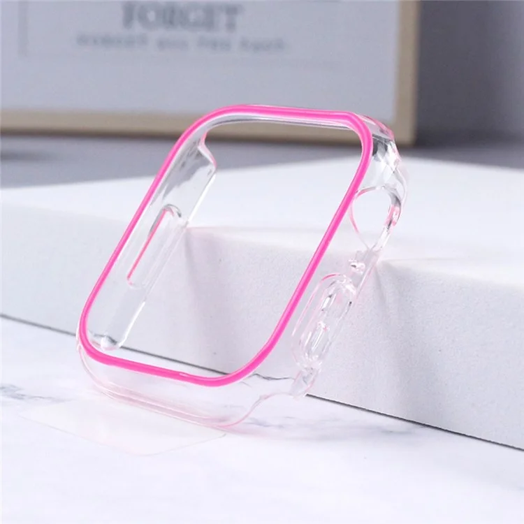 Para Apple Watch Series 9 / 8 / 7 41mm Luminous Hard PC Bumper Case Hollow-out Clear Protective Cover Frame - Rosa