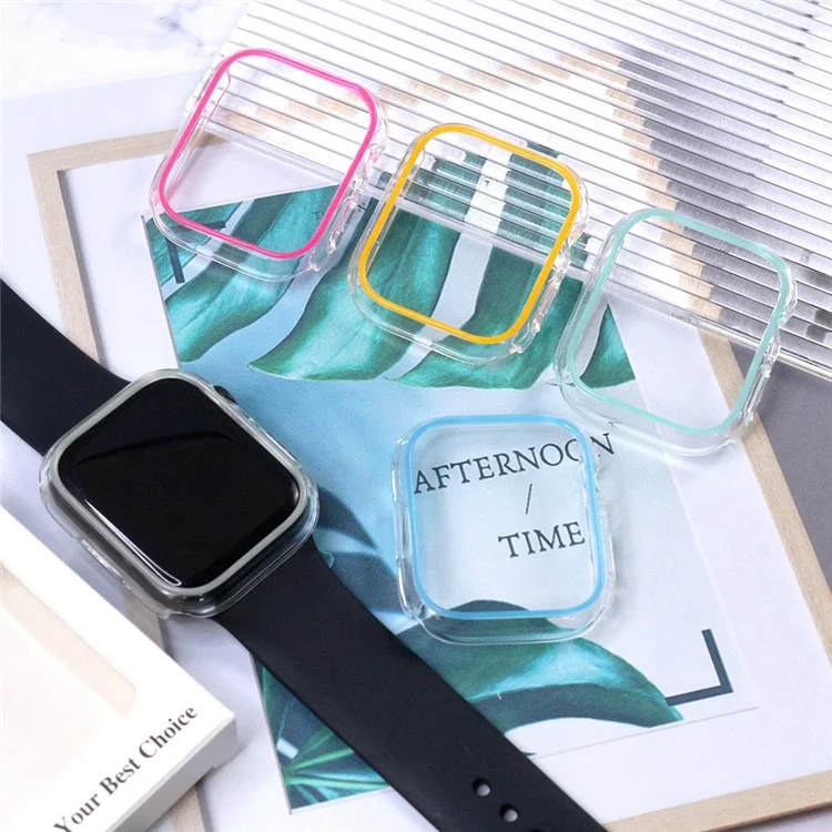 Para Apple Watch Series 9 / 8 / 7 41mm Luminous Hard PC Bumper Case Hollow-out Clear Protective Cover Frame - Rosa