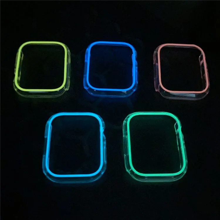 Para Apple Watch Series 9 / 8 / 7 41mm Luminous Hard PC Bumper Case Hollow-out Clear Protective Cover Frame - Rosa