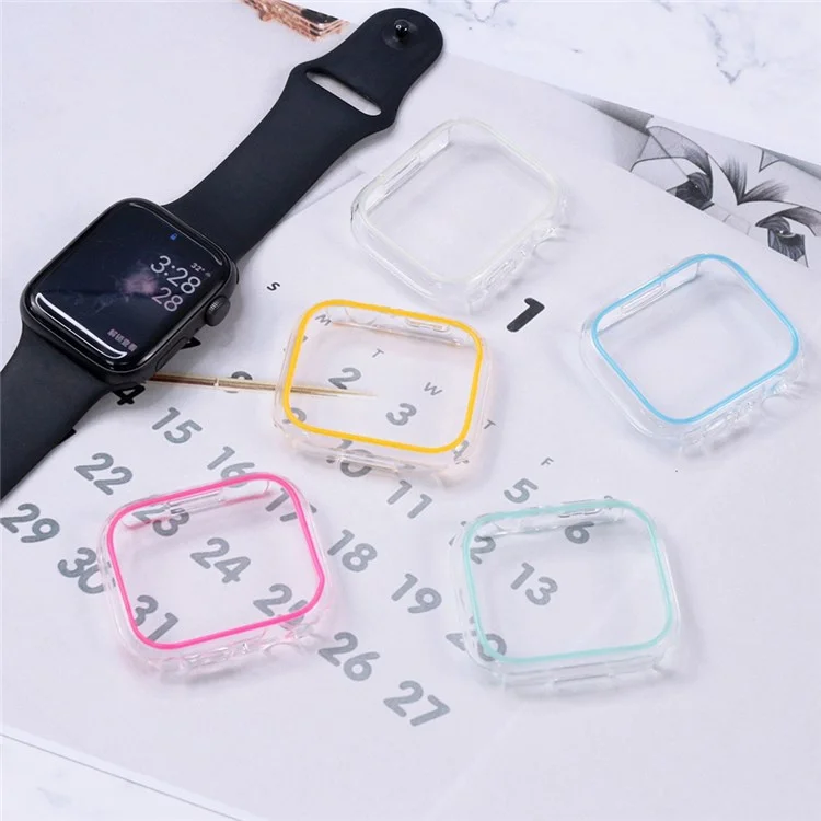 For Apple Watch Series 4 / 5 / 6 44mm / SE 44mm / SE (2022) 44mm Hard PC Bumper Cover Case Hollow-out Luminous Gorgeous Protective Frame - White