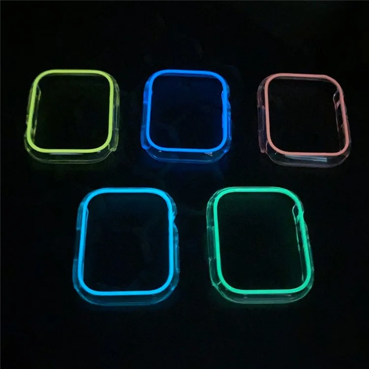 For Apple Watch Series 4 / 5 / 6 44mm / SE 44mm / SE (2022) 44mm Hard PC Bumper Cover Case Hollow-out Luminous Gorgeous Protective Frame - White