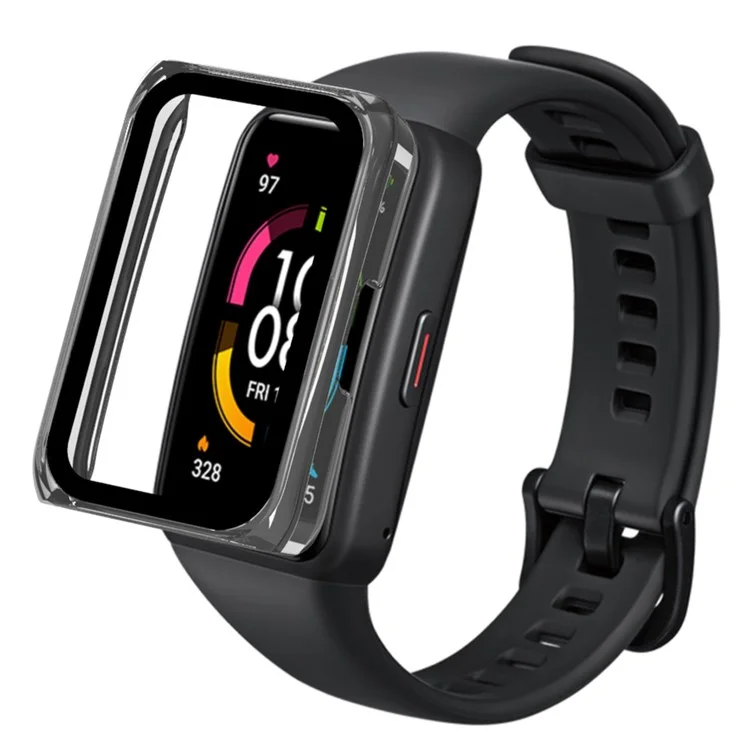 Per Huawei Band 7 / 6 / Band 6 Pro / Honor Band 6 Custodia protettiva in PC antiurto e antiscivolo per smartwatch con vetro temperato per lo schermo - Nero
