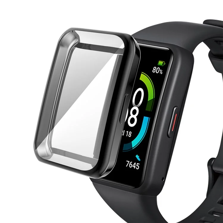 For Huawei Band 6/Band 6 Pro/Band 7/Honor 6 Anti-fall Shockproof Electroplating Transparent Watch Case - Black