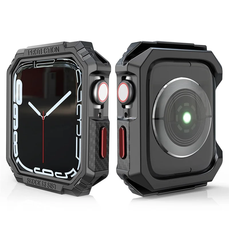 For Apple Watch Series 9 / 8 / 7 45mm Carbon Fiber Texture TPU Smart Watch Case Shockproof Frame - Black / Red