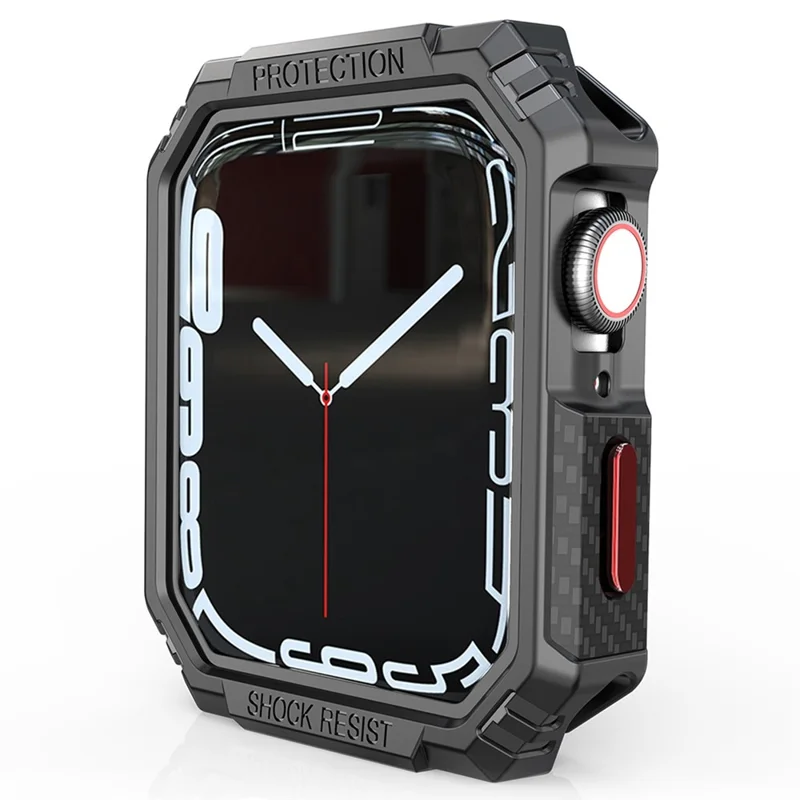 For Apple Watch Series 9 / 8 / 7 45mm Carbon Fiber Texture TPU Smart Watch Case Shockproof Frame - Black / Red
