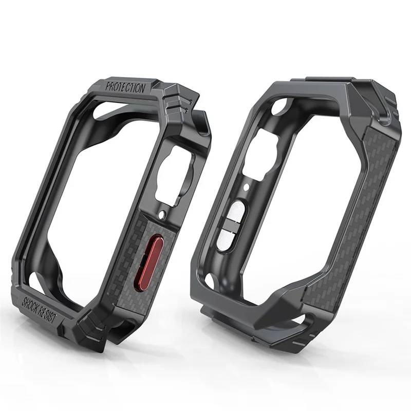 For Apple Watch Series 9 / 8 / 7 45mm Carbon Fiber Texture TPU Smart Watch Case Shockproof Frame - Black / Red