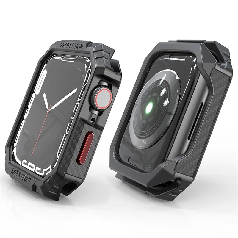 For Apple Watch Series 9 / 8 / 7 45mm Carbon Fiber Texture TPU Smart Watch Case Shockproof Frame - Black / Red