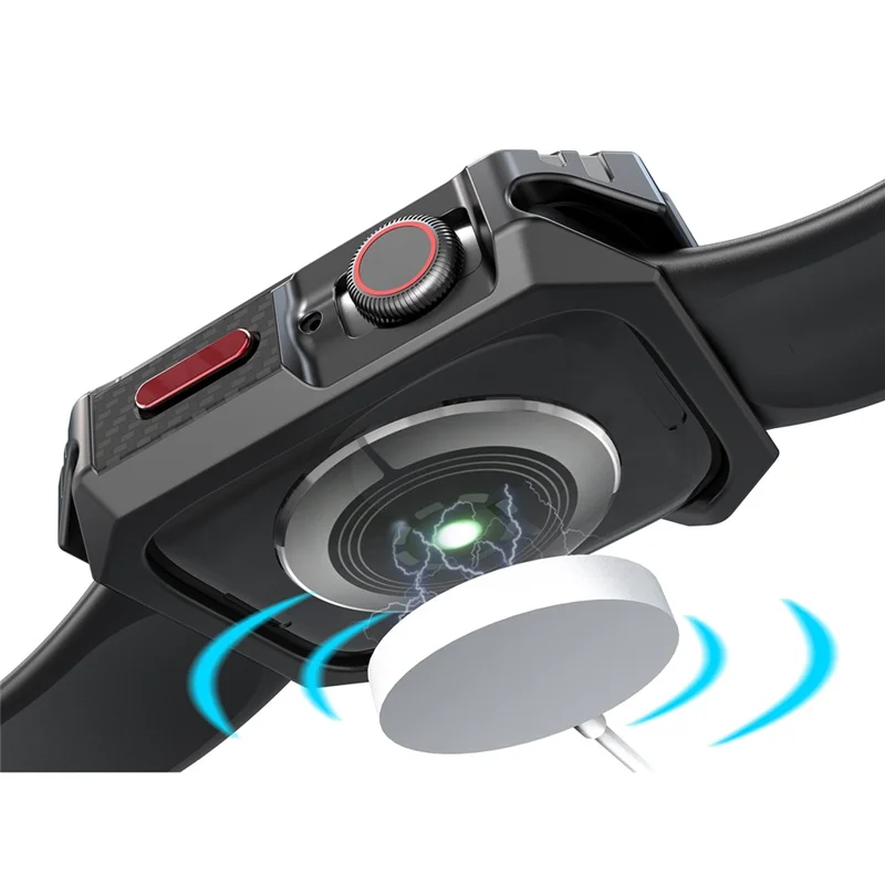 For Apple Watch Series 9 / 8 / 7 45mm Carbon Fiber Texture TPU Smart Watch Case Shockproof Frame - Black / Red