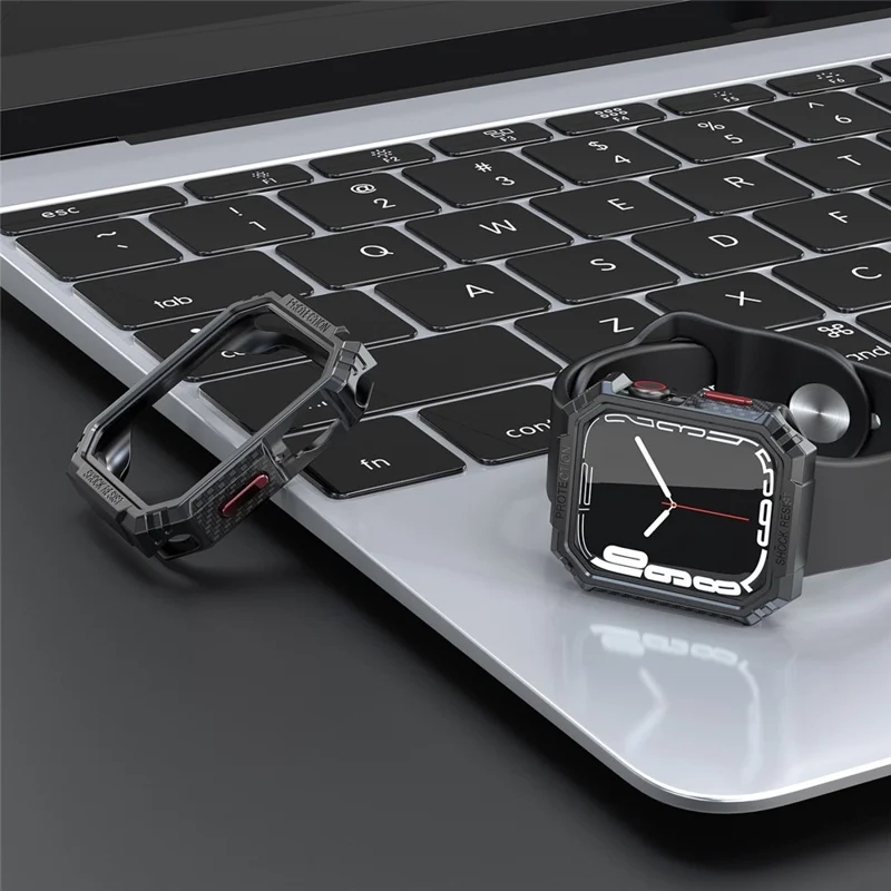 For Apple Watch Series 9 / 8 / 7 45mm Carbon Fiber Texture TPU Smart Watch Case Shockproof Frame - Black / Red