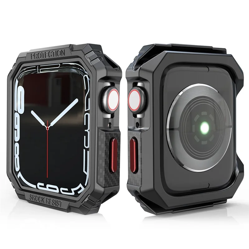 For Apple Watch Series 9 / 8 / 7 41mm Carbon Fiber TPU Smart Watch Case Anti-collision Protective Frame - Black / Red