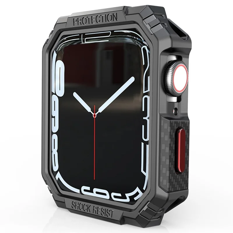 For Apple Watch Series 9 / 8 / 7 41mm Carbon Fiber TPU Smart Watch Case Anti-collision Protective Frame - Black / Red