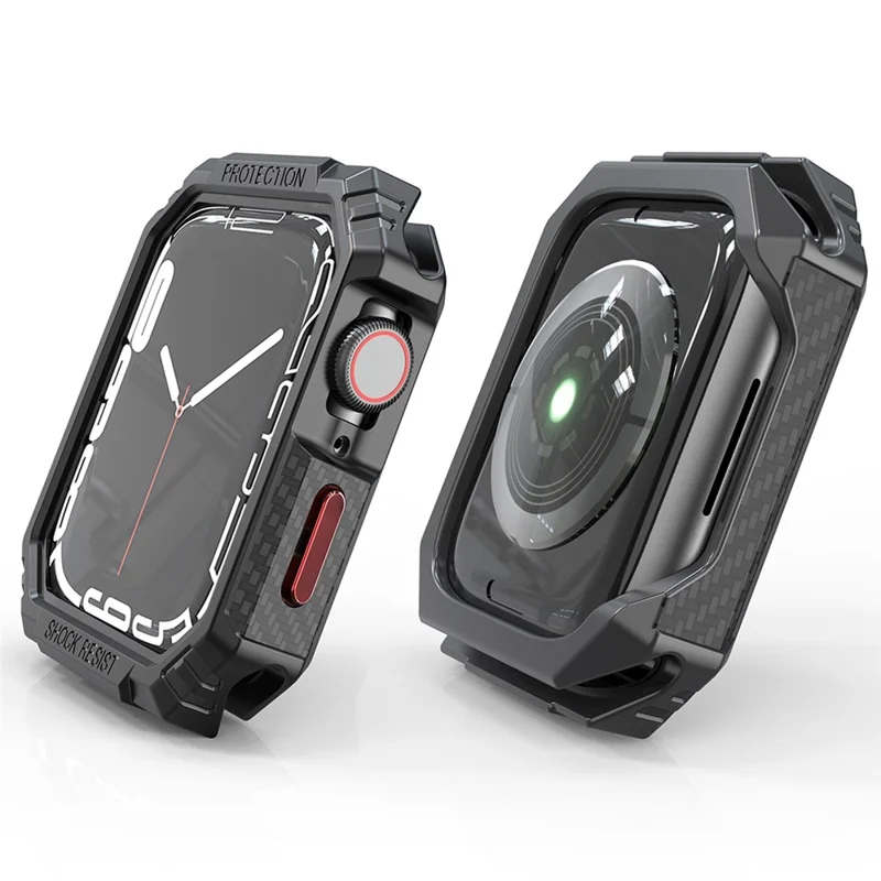 For Apple Watch Series 9 / 8 / 7 41mm Carbon Fiber TPU Smart Watch Case Anti-collision Protective Frame - Black / Red