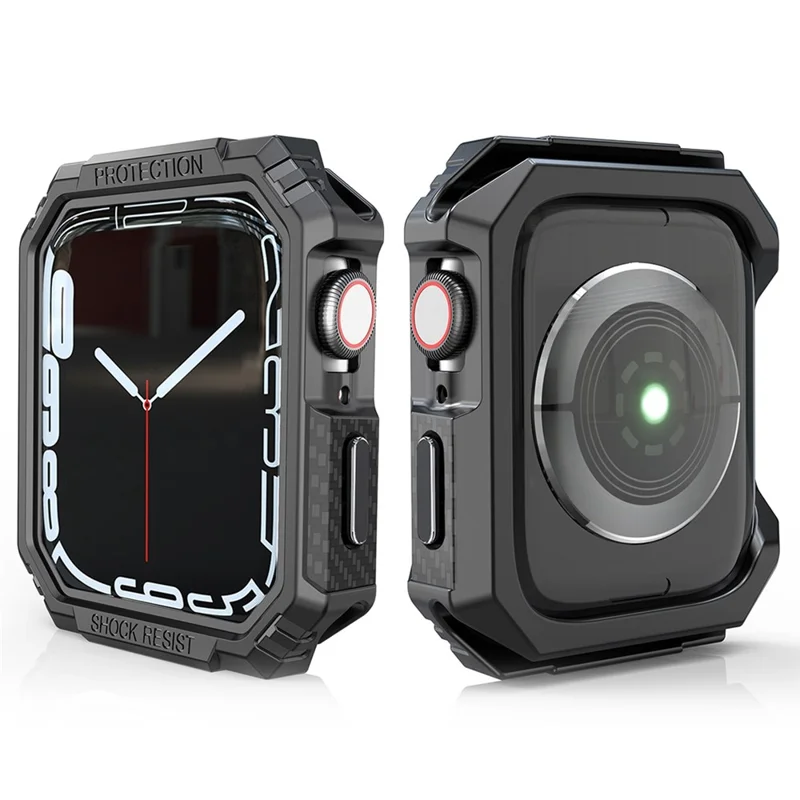 For Apple Watch Series 9 / 8 / 7 41mm Carbon Fiber TPU Smart Watch Case Anti-collision Protective Frame - Black / Grey