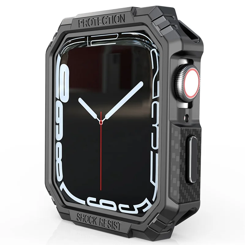 For Apple Watch Series 9 / 8 / 7 41mm Carbon Fiber TPU Smart Watch Case Anti-collision Protective Frame - Black / Grey