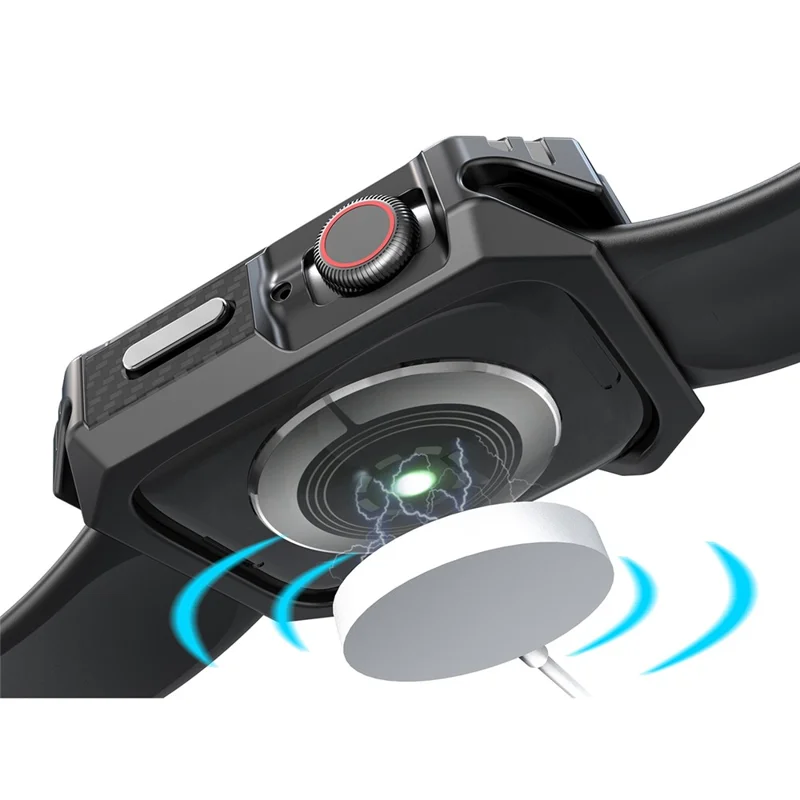 For Apple Watch Series 9 / 8 / 7 41mm Carbon Fiber TPU Smart Watch Case Anti-collision Protective Frame - Black / Grey