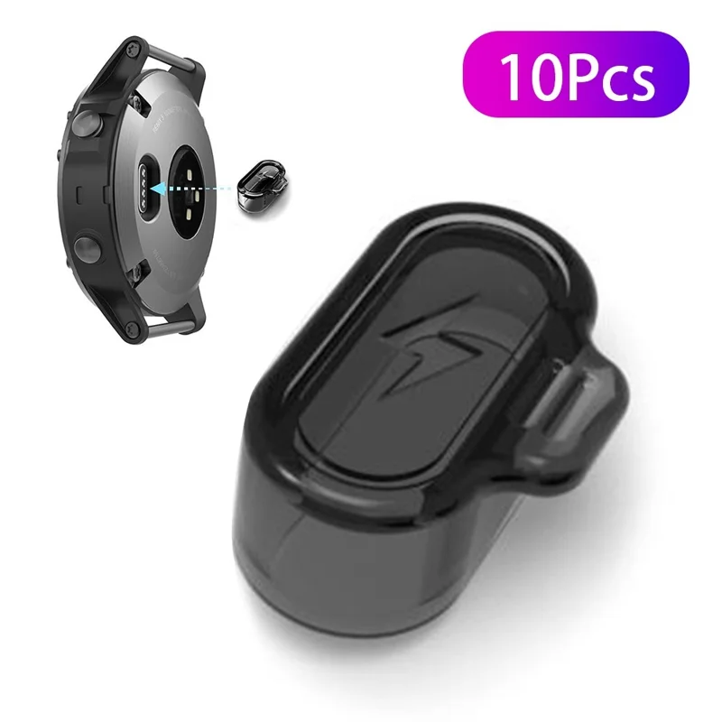 10Pcs for Garmin Fenix 7S/7/7x/Venu 2 Plus TPU Dustproof Plug Cover Charger Case - Transparent Black