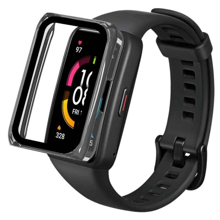 Para Huawei Band 7/Honor Band 6 Capa Protetora de PC Completa com Protetor de Tela de Vidro Temperado - Transparente