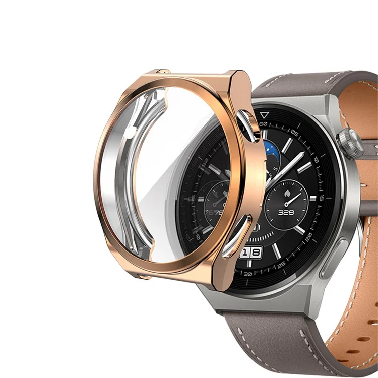 Para Huawei Watch GT 3 Pro 46mm Capa Protetora Suave de TPU Resistente a Choques Cobertura Anti-Arranhões em Toda a Volta com Protetor de Tela - Ouro Rosa