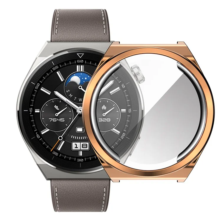 Para Huawei Watch GT 3 Pro 46mm Capa Protetora Suave de TPU Resistente a Choques Cobertura Anti-Arranhões em Toda a Volta com Protetor de Tela - Ouro Rosa