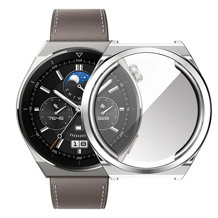 For Huawei Watch GT 3 Pro 46mm Soft TPU Shockproof Protective Case All-Around Anti-Scratch Screen Protector Cover - Silver