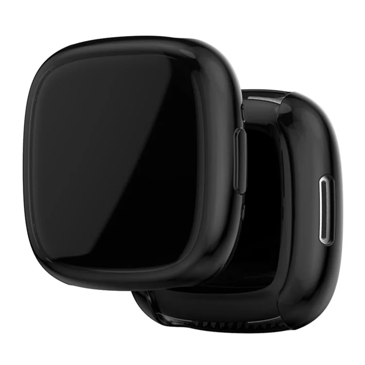 For Fitbit Versa 4 Soft TPU Watch Case Full Coverage Electroplating Protective Cover Frame - Black