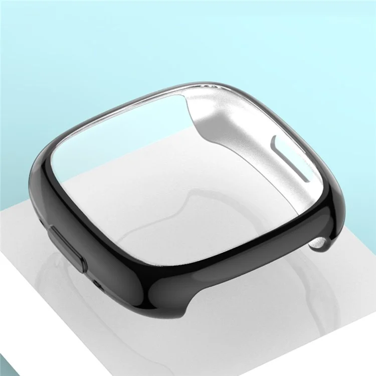 For Fitbit Versa 4 Soft TPU Watch Case Full Coverage Electroplating Protective Cover Frame - Black