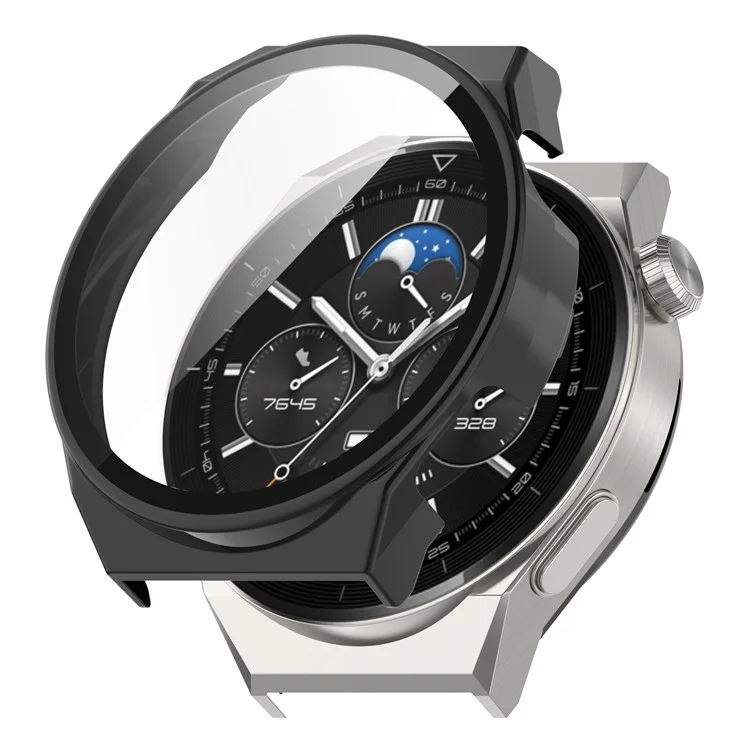 Para Huawei Watch GT 3 Pro 46 mm Anti-drop Hard PC Rater Cubt Cubre Con Protector de Pantalla de Vidrio Templado - Negro