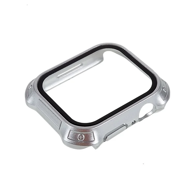 RURIHAI Electroplating Hard PC Case for Apple Watch Series 9 / 8 / 7 45mm Drop-proof Watch Shell with Tempered Glass Screen Protector - Silver