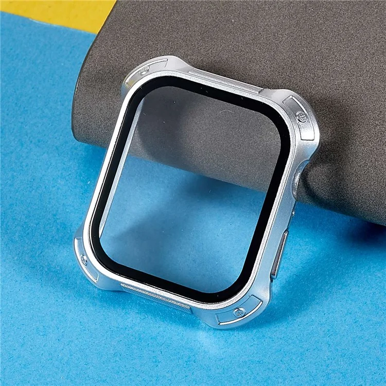 RURIHAI Electroplating Hard PC Case for Apple Watch Series 9 / 8 / 7 45mm Drop-proof Watch Shell with Tempered Glass Screen Protector - Silver