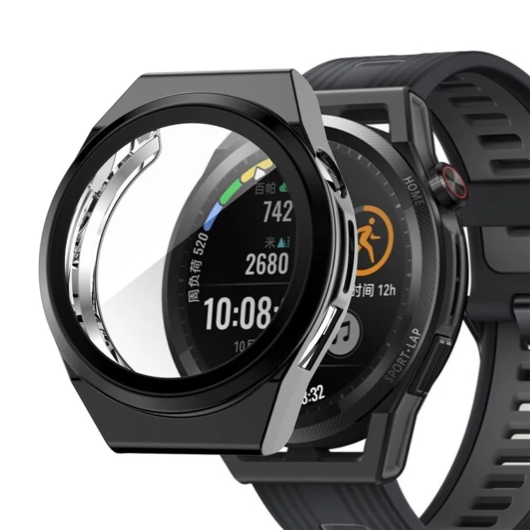 Para Huawei Watch GT Runner Casa de Eletroplatação Anti-arranhação TPU Com All-inclusion TPU TPU - Preto