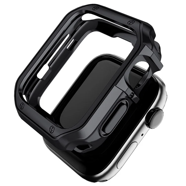 For Apple Watch Series 1 / 2 / 3 42mm / SE / 4 / 5 / 6 44mm / 9 / 8 / 7 45mm Electroplating TPU Watch Case Laser Engraving Protective Cover - Black