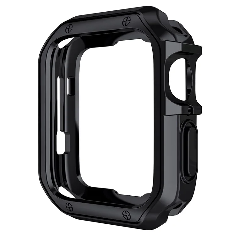 For Apple Watch Series 1 / 2 / 3 42mm / SE / 4 / 5 / 6 44mm / 9 / 8 / 7 45mm Electroplating TPU Watch Case Laser Engraving Protective Cover - Black
