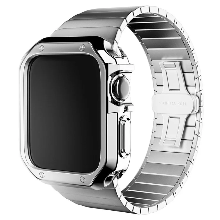 For Apple Watch Series 1 / 2 / 3 42mm / SE / 4 / 5 / 6 44mm / 9 / 8 / 7 45mm Electroplating TPU Watch Case Laser Engraving Protective Cover - Black