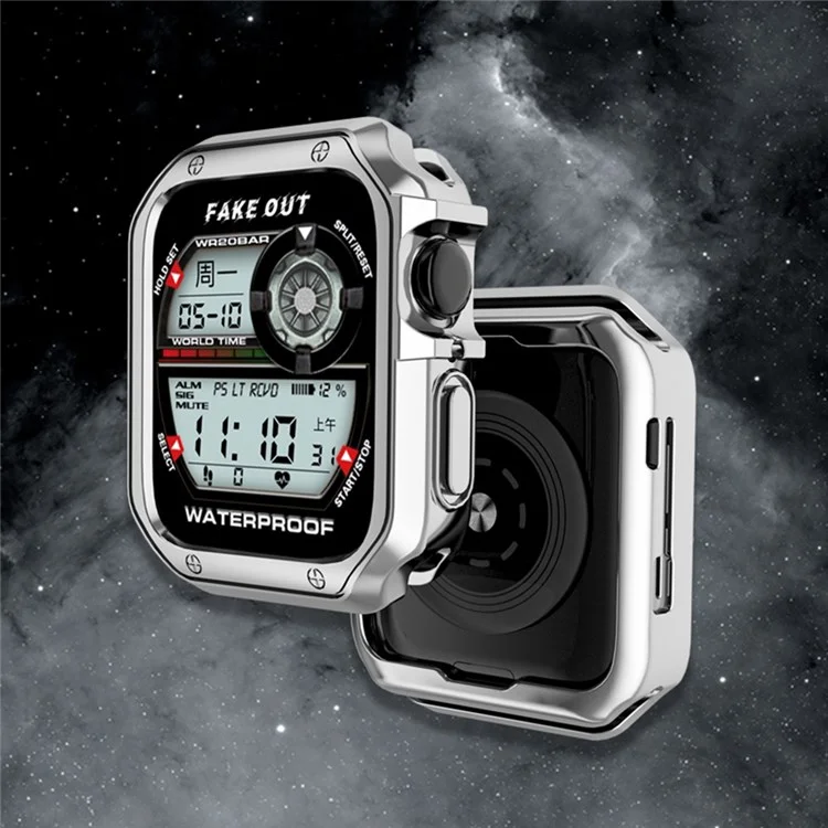 For Apple Watch Series 1 / 2 / 3 42mm / SE / 4 / 5 / 6 44mm / 9 / 8 / 7 45mm Electroplating TPU Watch Case Laser Engraving Protective Cover - Black