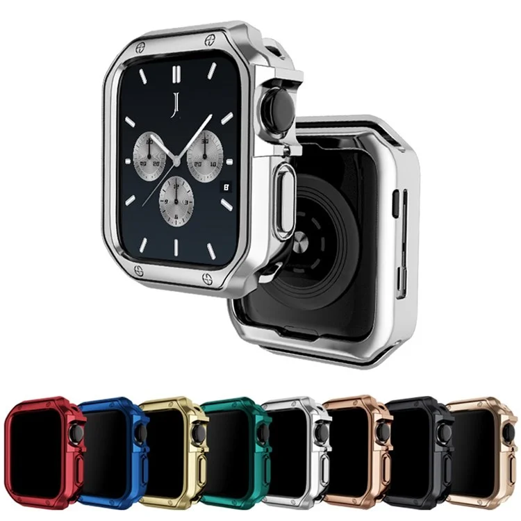 For Apple Watch Series 1 / 2 / 3 42mm / SE / 4 / 5 / 6 44mm / 9 / 8 / 7 45mm Electroplating TPU Watch Case Laser Engraving Protective Cover - Black
