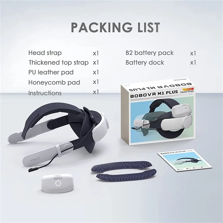 BOBOVR M1 Plus-1 Pour Oculus Quest 2 Bandeau de Remplacement de Casque avec 1 Batterie Magnétique de 5200mAh
