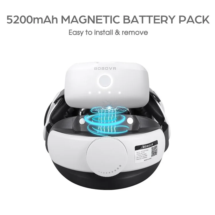 Bobovr M2 Plus-2 Para Oculus Quest 2 VR Glases Correa de Reemplazo Correa Con 2 Paquete de Baterías Magnéticas de 5200 Mah y Estación de Carga