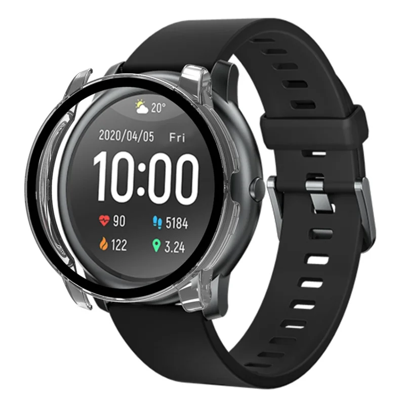 For Haylou Solar LS05 PC Case with Tempered Glass Screen Protector Scratch Resistant Overall Protective Cover - Pink