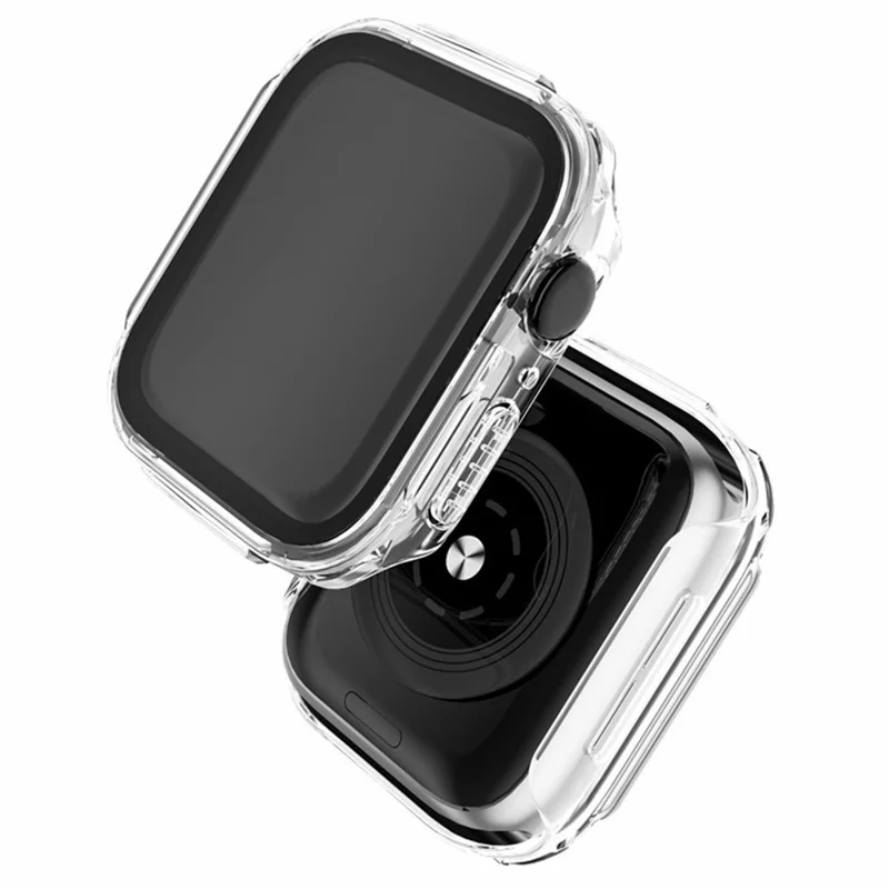 Funda moderna de policarbonato con galvanizado para Apple Watch 9 / 8 / 7 de 45 mm, carcasa protectora con protector de pantalla de vidrio templado - Transparente