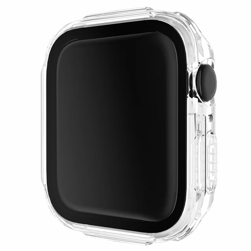 Funda moderna de policarbonato con galvanizado para Apple Watch 9 / 8 / 7 de 45 mm, carcasa protectora con protector de pantalla de vidrio templado - Transparente