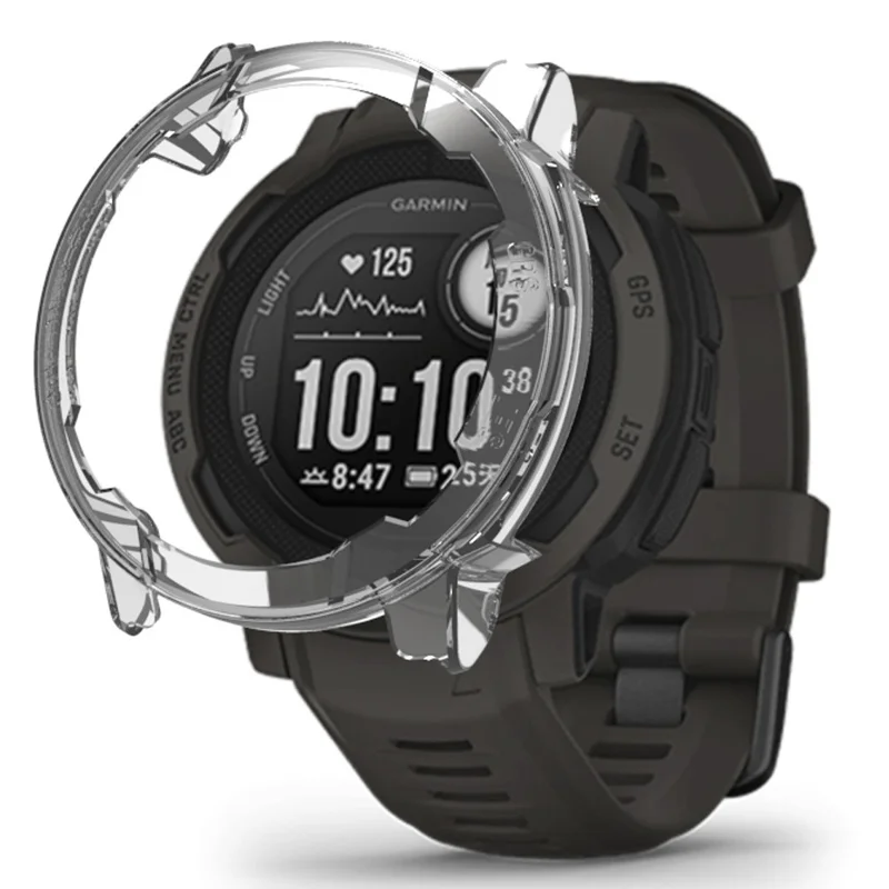 For Garmin Instinct 2 Watch Case Anti-drop Hard PC Cover Frame Half Protective Cover - Transparent