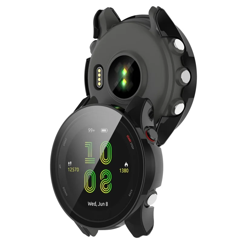 For Garmin Forerunner 255S Full Protection Anti-drop Hard PC Watch Case Protective Cover with Tempered Glass Screen Protector - Black