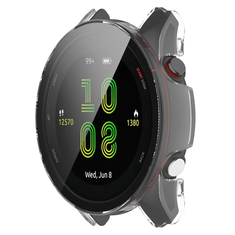 For Garmin Forerunner 255S fuld beskyttelse mod fald hærdet PC-urkasse beskyttende dæksel med skærmværn af temperskit glas - transparent