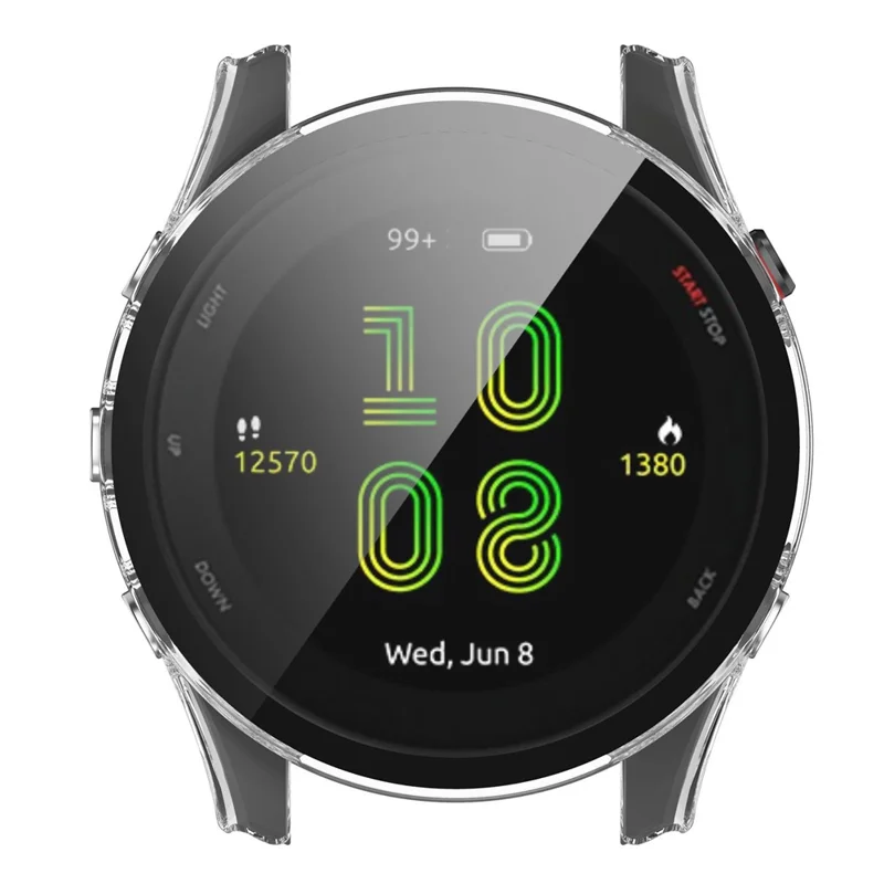 For Garmin Forerunner 255S fuld beskyttelse mod fald hærdet PC-urkasse beskyttende dæksel med skærmværn af temperskit glas - transparent