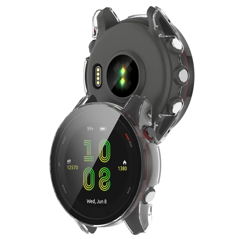 For Garmin Forerunner 255S fuld beskyttelse mod fald hærdet PC-urkasse beskyttende dæksel med skærmværn af temperskit glas - transparent